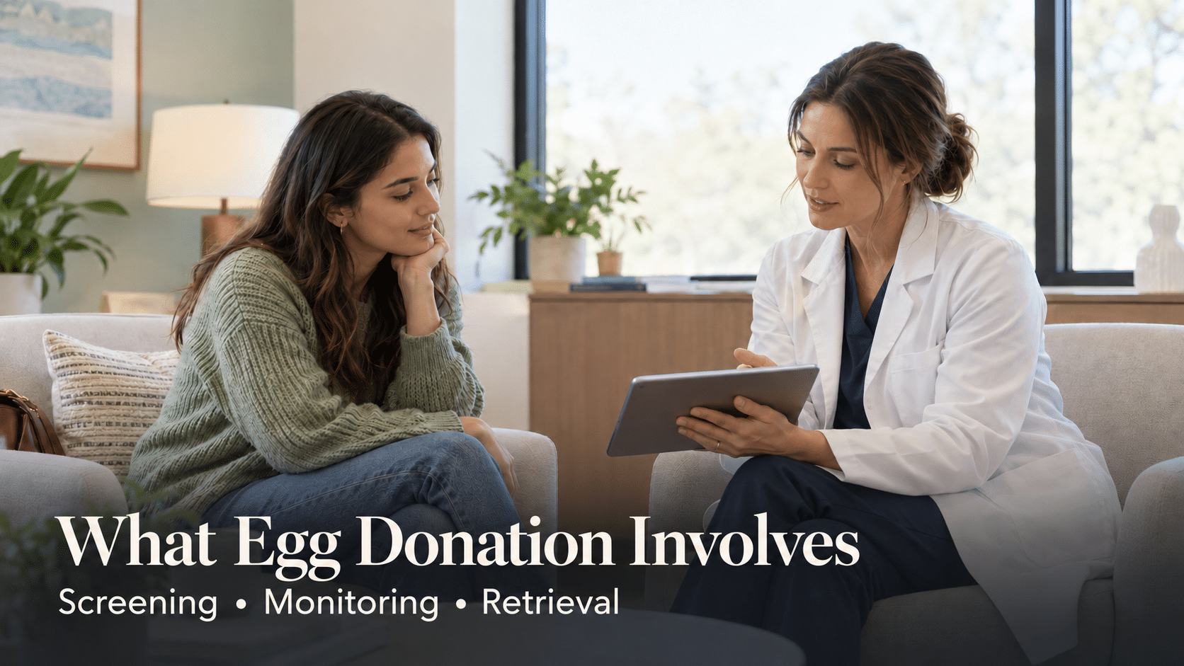 Potential egg donor discussing the egg donation process with a fertility clinician